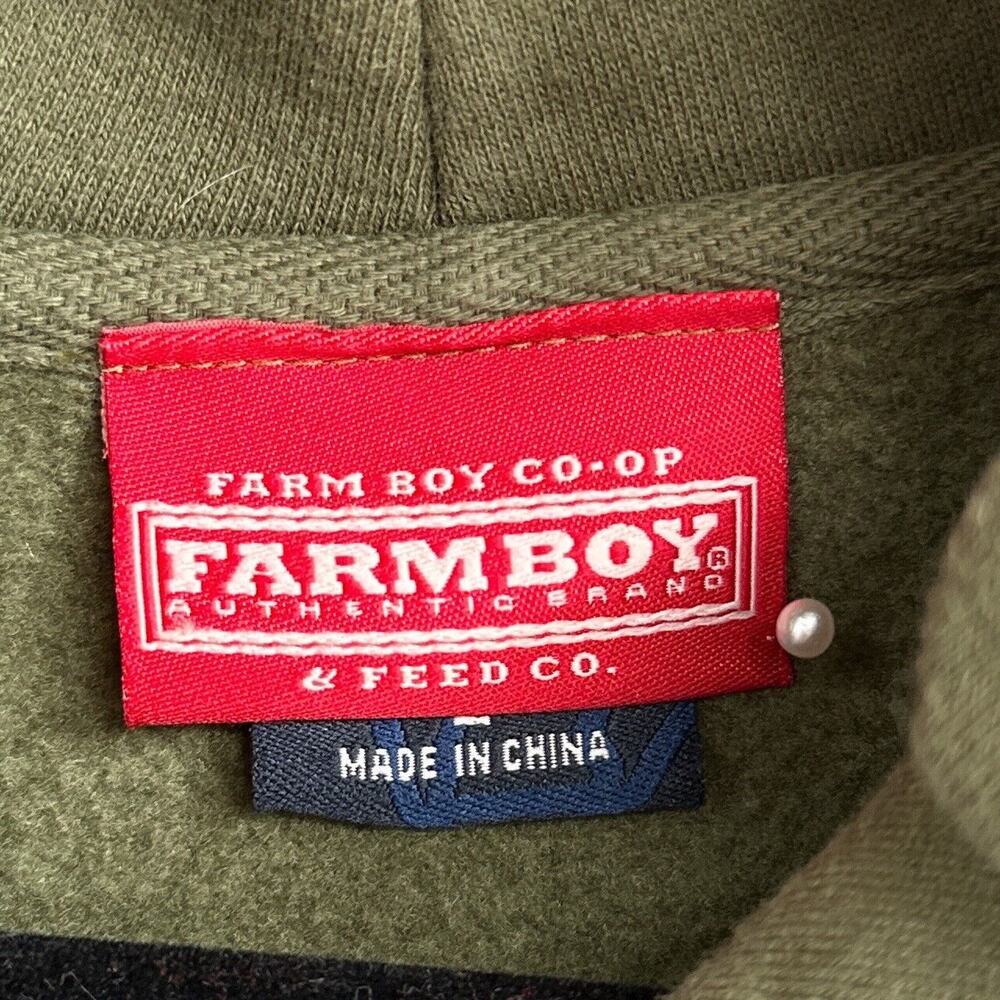 Farm Boy Zip Hoodie Olive Green Graphic Heavy Sweatshirt Adult Size L Workwear - Picture 6 of 12